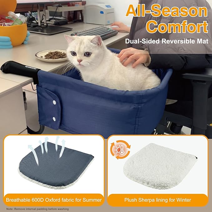 Cat Desk Bed for Large Cats 50 lbs Heavy Duty Cat Bed for Desk Attachment with Paw Design Extra-Sturdy Dog Chair Dual-Sided Mat Waterproof Easy Assembly for Gaming Desk Kitchen Island Blue