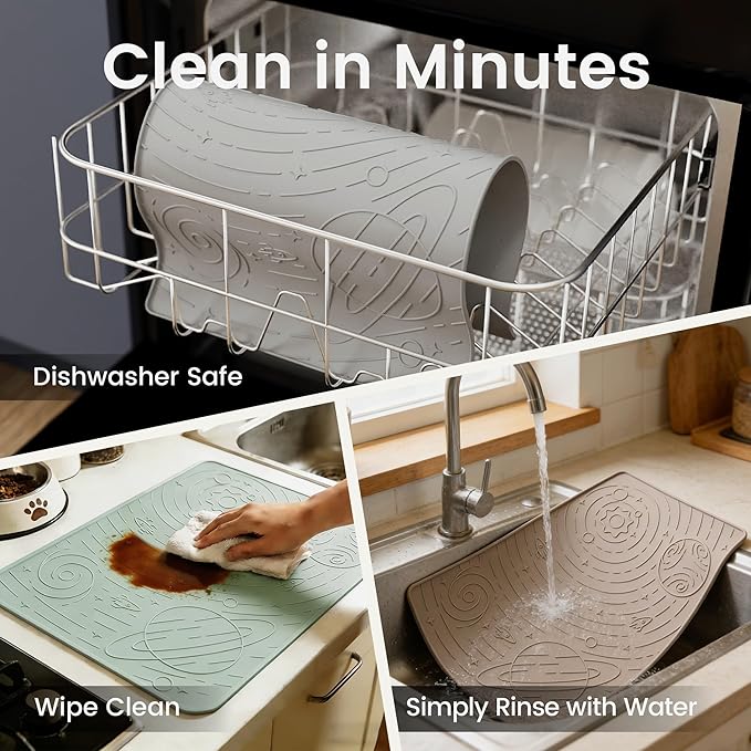 OHMO Dog Food Mat, Silicone Waterproof Cat Food Mat, Non-Skid Spill Proof Pet Feeding Mat for Food and Water, Easy to Clean Dog Placemat(Sage Green, 18.9" x 11.8")