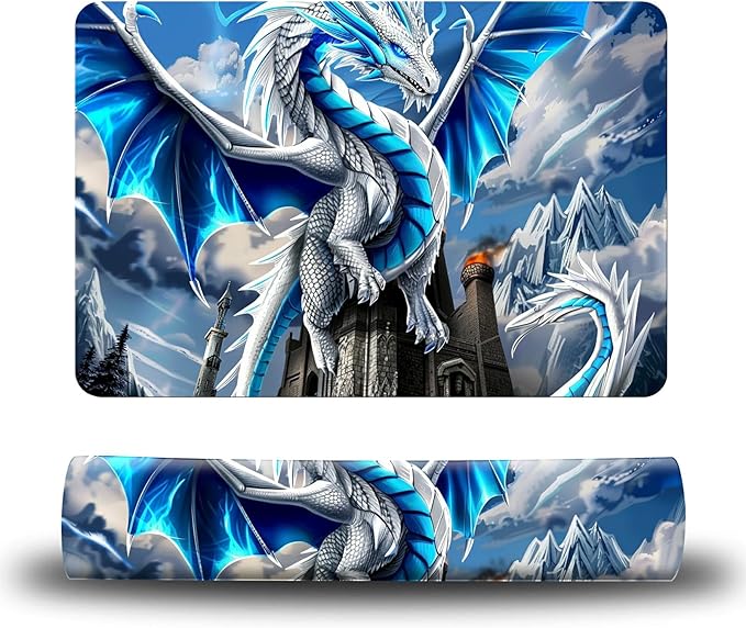 Dog Food Mat, 19.6" x 23.6" Absorbent Pet Feeding Mat for Food and Water, Waterproof Diatom Mud Pet Placemat with Non-Slip Rubber Backing, Easy Clean Cat Bowl Mat for Floors - Blue Cool Dragon