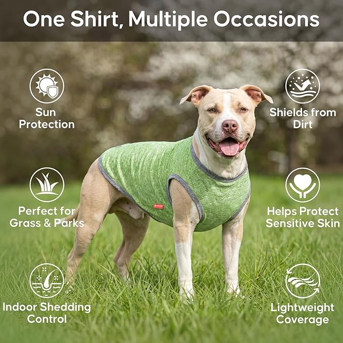 KYEESE 2Pack Dog Shirt, Lightweight Sun Protection Sleeveless Dog T Shirts for Small Dogs, Breathable Pet Reflective Tank Top Summer Dogs Clothes for Outdoor Walking, Green+Grey, L