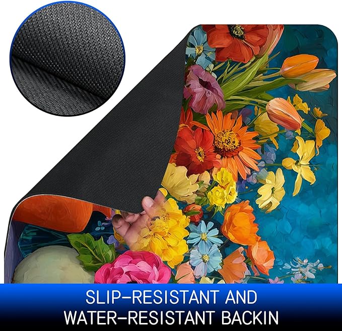Dog Food Mat, 19.6" x 23.6" Absorbent Pet Feeding Mat for Food and Water, Waterproof Diatom Mud Pet Placemat with Non-Slip Rubber Backing, Cat Bowl Mat for Floors - Watercolor Flowers