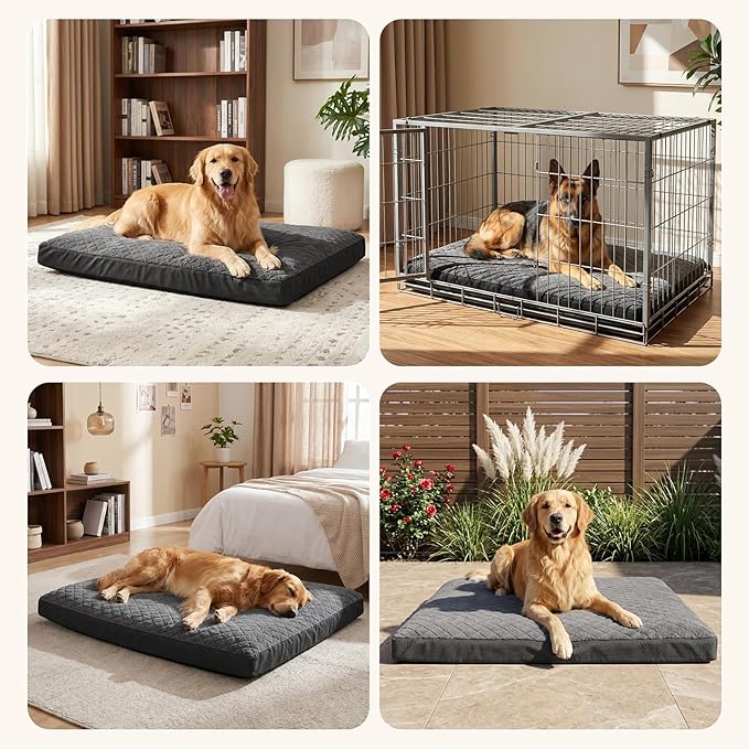 GASUR Indestructible Chew Proof Dog Beds for Large Sized Dogs, Durable Large Dog Ded for Aggressive Chewers,Waterproof Washable Dog Deds with Removable Cover, Pet Crate Couch Bed (Grey, L, 35"x22")