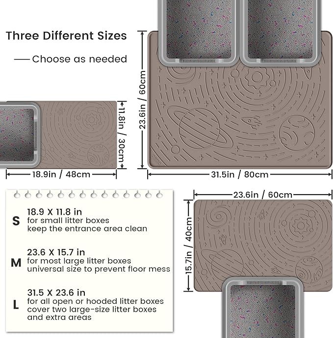 OHMO Cat Litter Mat Large Litter Box Mat, 31.5x23.6 Beige, Premium BPA-Free Silicone Rubber Kitty Litter Mat for Litter Box, High Edge Scatter Control Non-Slip Waterproof Litter Trapping Mat
