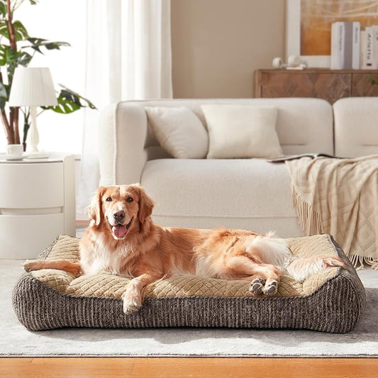 JOEJOY XL Orthopedic Dog Beds Large Sized Dog, Extra Thick Supportive Big Dogs Couch Bed with Sides, Ultra Soft Pet Bed Sofa for Large Dogs, Brown, 42''x30''
