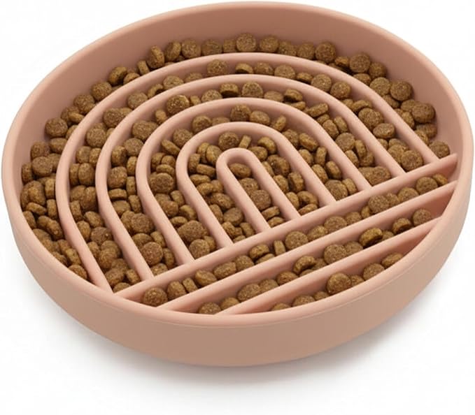 Should We Go? Slow Feeder for Dogs & Cats, The Slowdown Bowl Silicone Slow Eating Mealtime Solution with Modern Lick Mat Design, Reduces Gulping, Fits 1 Cup, 6” Across x 1.25” Tall, Small-Blush