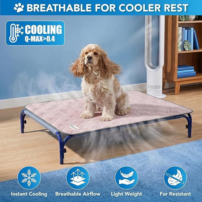 PetAmi Dog Cooling Mat, Waterproof Self Cooling Dog Pad with Non-Slip Backing, Q-Max >4.0 Pet Cooling Mat for Crate, Couch, Kennel & Car, Indoor Outdoor Summer Use, Pink, 29x40