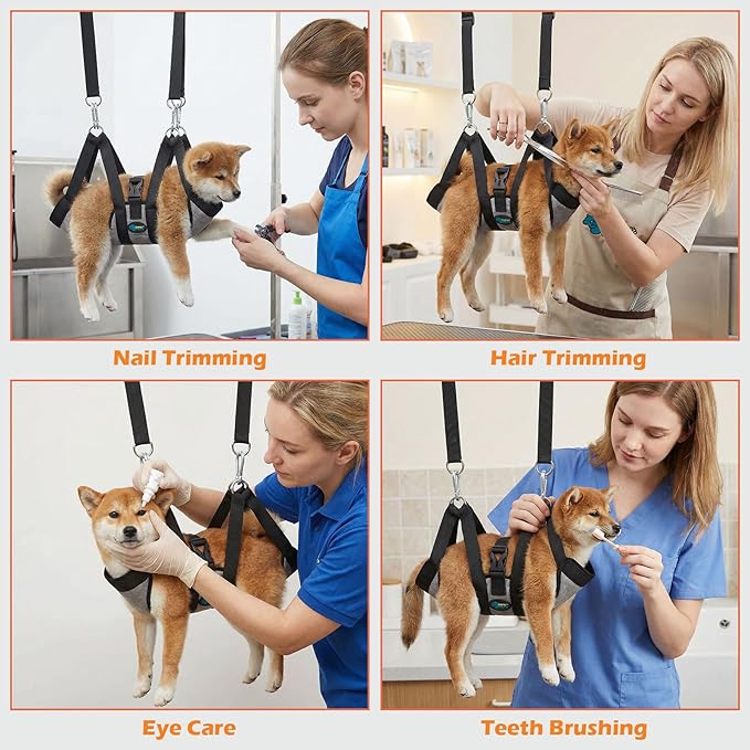 Ownpets Pet Grooming Hammock, Dog Grooming Hammock with Carabiners, Breathable Pet Grooming Harness Sling for Grooming, Hair Nail Trimming Cutting & More, S