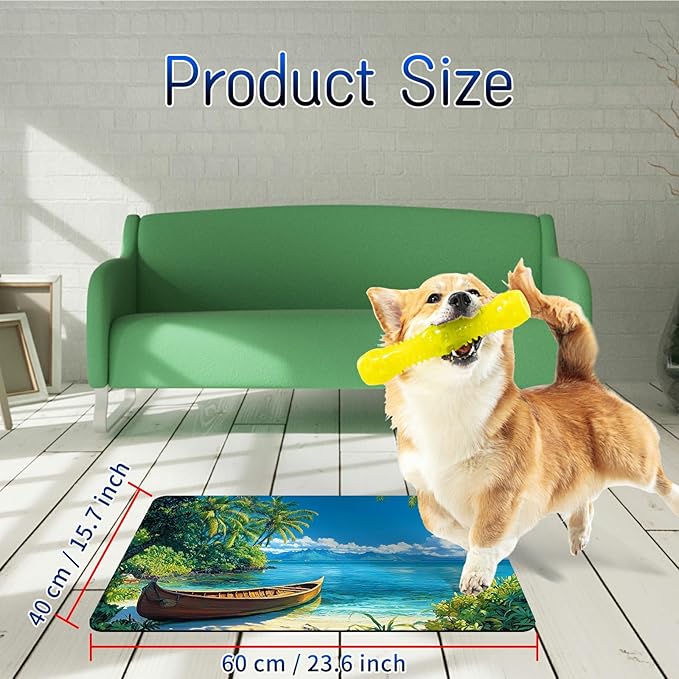 Dog Food Mat, 15.7" x 23.6" Absorbent Pet Feeding Mat for Food and Water, Waterproof Diatom Mud Pet Placemat with Non-Slip Rubber Backing, Easy Clean Cat Bowl Mat for Floors - Beach Boat