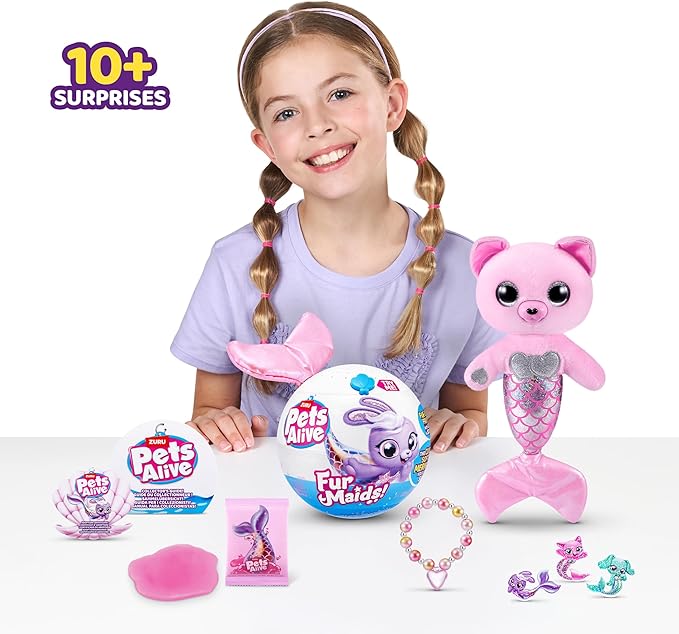 Pets Alive Furmaids by ZURU Mermaid Plush Interactive Lights Sounds Girls Toy (Pink Kitten)