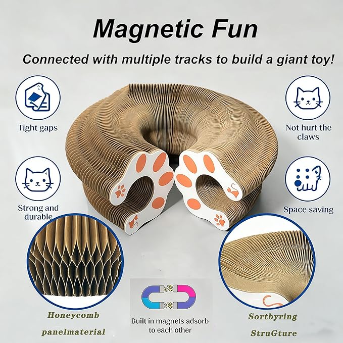 2PCS Magic Organ Cat Scratch Board Sets with 10 Extra Balls，Interactive Cardboard Puzzle Ball Track Toy for Indoor Cats | Collapsible Ball Track with Bell, Eco-Friendly Ring for Play, Chase & Scratch