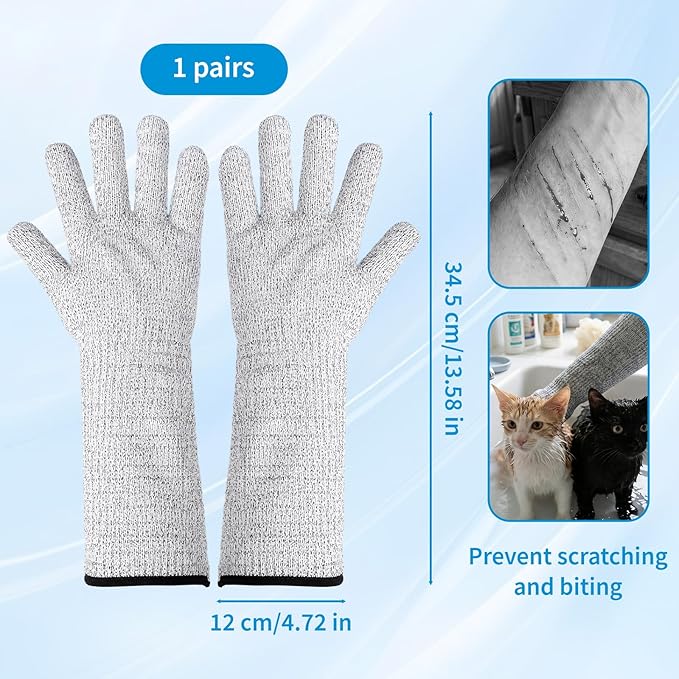 Pet Handling Gloves - 16" Extra Long Cat Grooming Arm Sleeves, Anti-Scratch Arm Protection Sleeves for Handling Aggressive Cats, Scratch Resistant Gloves for Nail Trimming & Bathing