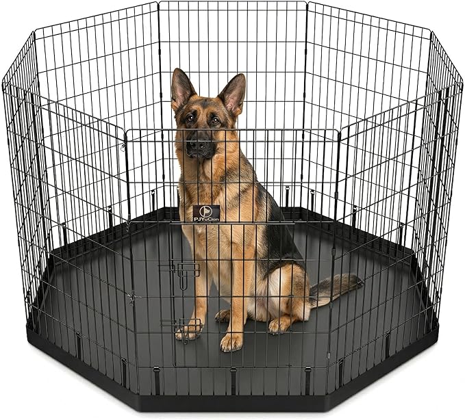 PJYuCien Octagonal Dog Playpen with Bottom Pad - Metal Foldable Exercise Pen, 8 Panels 42" H x 24" W Indoor Outdoor Pet Fence Puppy Crate Kennel, Black