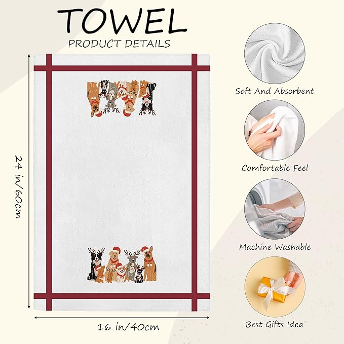 Dog Christmas Kitchen Towels - Funny Dog Lovers Gifts Decor, Corgi Pitbull Labrador Retriever Christmas Hand Towels Dishcloth for Kitchen Bathroom Decorative, 16x24 Inch