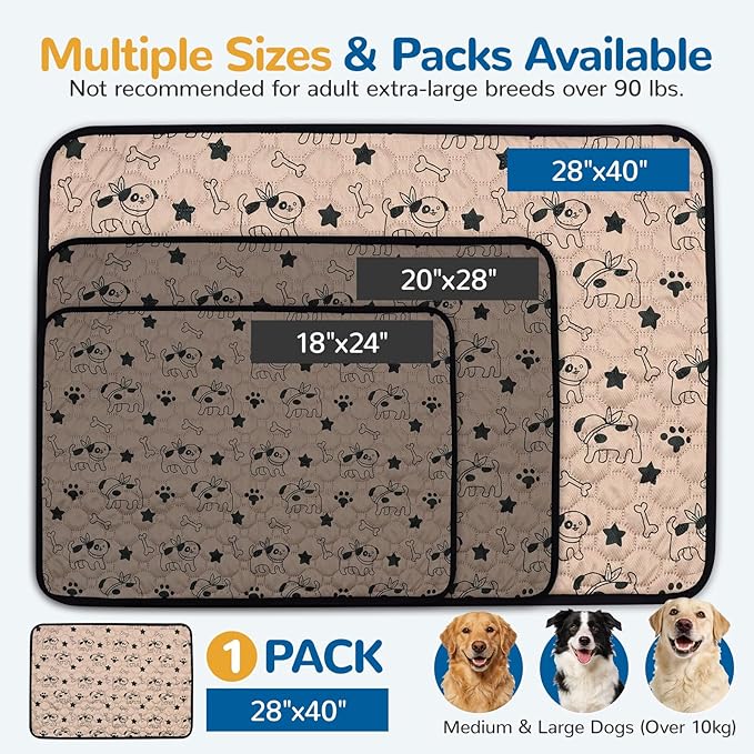 BAEJMJK Washable Dog Pee Pads 4-Layer Super Absorbent Puppy Training Pads Waterproof Non-Slip Leak-Proof Reusable Mats for Potty, Crate, Playpen & Travel(28"x40",Coffee 1-Pack)