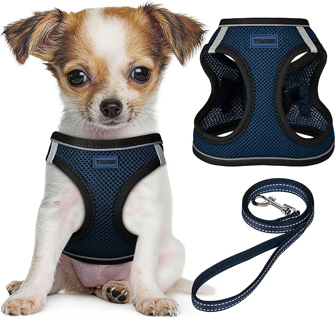 YIMEIS Dog Harness and Leash Set, No Pull Soft Mesh Pet Harness, Reflective Adjustable Puppy Vest for Small Medium Large Dogs, Cats (Navy & Black, Small (Pack of 1)