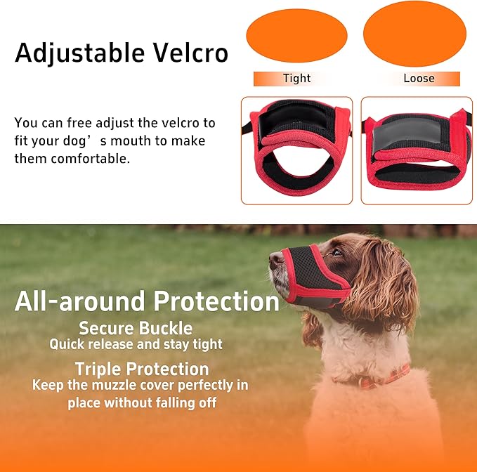 Seyezo Dog Muzzle, Soft Breathable Muzzle for Small Medium Large Dogs, Air Mesh Nylon Muzzle Cover Prevent Biting Barking Chewing, Adjustable Drinkable Pet Muzzle 6 Sizes(Red,XS)