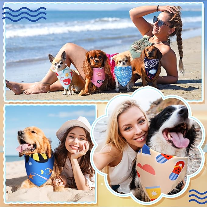 Huhumy 100 Pcs Ocean Dog Bandanas Bulk Pet Bibs Colorful Triangle Pet Ocean Scarf Bandanas for Medium Large Dogs Birthday Summer Beach Holiday Costume Decor