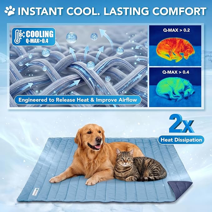 PetAmi Dog Cooling Mat, Q-Max Pet Cooling Blanket with Thick Cushioning, Self Cooling Pad for Dogs & Cats, Reversible Summer Mat for Crate, Couch, Kennel, Gray/Light Grey, Medium (29x40)