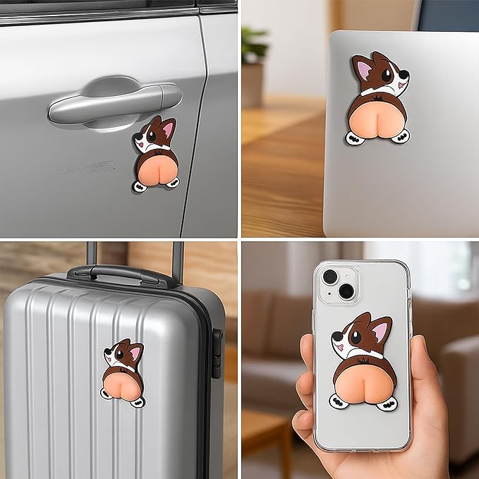 Car Door Anti Collision Protector Bumper Protector Sticker 2 Pcs PVC Cute Cartoon Stickers 3D Silicone Butt Anti Scratch Animal Funny Corgi Soft Car Body Decoration High Elasticity Protects The Paint
