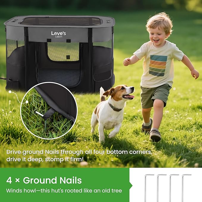 Love's cabin Dog Playpen Cat Pet Puppy Pen,Portable Playpens for Dogs Indoor Outdoor Travel Camping Use,Foldable Kennel Tent Crate for Rabbit Small Animals with Carrying Case (Grey with Pad, Small)