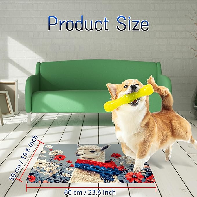Dog Food Mat, 19.6" x 23.6" Absorbent Pet Feeding Mat for Food and Water, Waterproof Diatom Mud Pet Placemat with Non-Slip Rubber Backing, Easy Clean Cat Bowl Mat for Floors - Flower Camel