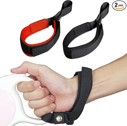 2-Pack Hands-Free Adjustable Wrist Leashes, Safety Strap with Velcro, Comfortable Diving Fabric for Retractable Leashes (Black and Orange)
