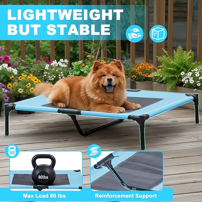 S/M/L Outdoor Elevated Dog Cot with Canopy & Side Shade for Camping Small Medium Dogs (Carry Bag), Portable Cooling Raised Dog Bed