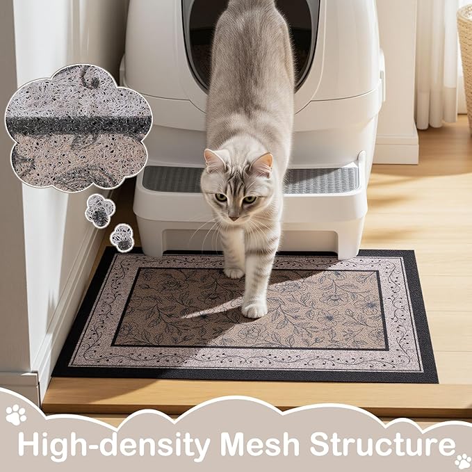 Cat Litter Mat Trapping Rug 24"x15",Litter Box Mat for Floor, Non-Slip Waterproof Backing, Soft Mesh Easy to Clean Pet Mat for Cat, Brown