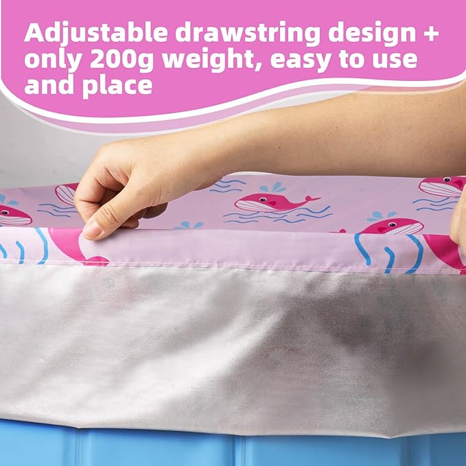 Foldable Dog Pool Cover – Waterproof Round Pet Dog Kiddie Bath Tub Lid Cover, Fit for 32/48/63 Inch Pools, Outdoor Portable Puppy Pool Accessories with Drawstring