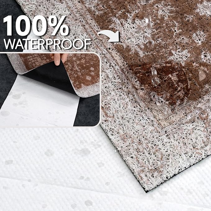 Cat Litter Mat Litter Trapping Mat, 40"x30" Waterproof Urine Proof Litter Box Mat Catcher Mat Non-Slip Washable for Kitty Kitten, Brown
