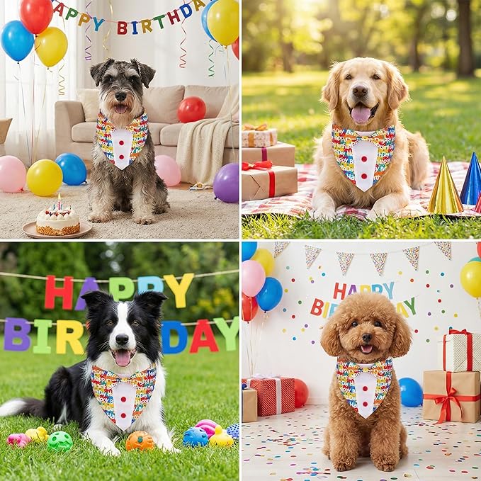 ADOGGYGO Birthday Dog Tuxedo, Adjustable Happy Birthday Print Pet Bowtie Collar Bandana for Extra Large Dogs (XL)