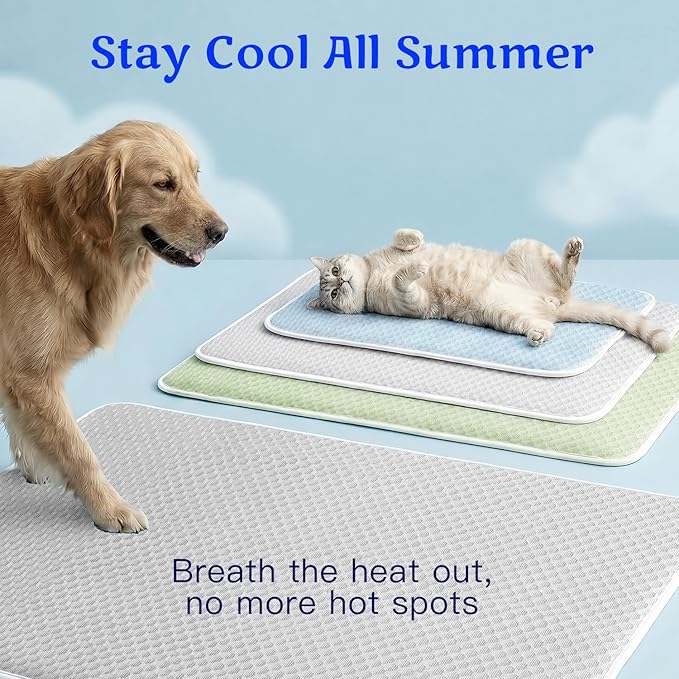 Mora Pets Dog Cooling Mat Instant Self Cooling Pad for Dogs & Cats Breathable Washable Summer Pet Cool Mat Indoor Outdoor, Puppy Cold Blanket for Floor Crate Car Travel Use Medium 36'' x 27'' Grey