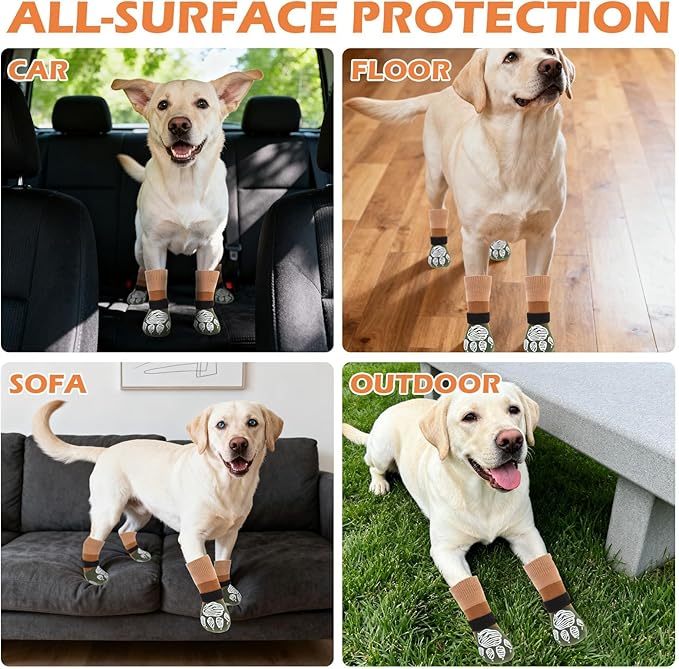 EXPAWLORER Anti Slip Dog Socks to Prevent Licking Paws, Dog Shoes for Hot Pavement, Dog Booties for Hardwood Floors, Dog Boots & Paw Protectors with Grippers for Small Medium Large Senior Dogs M