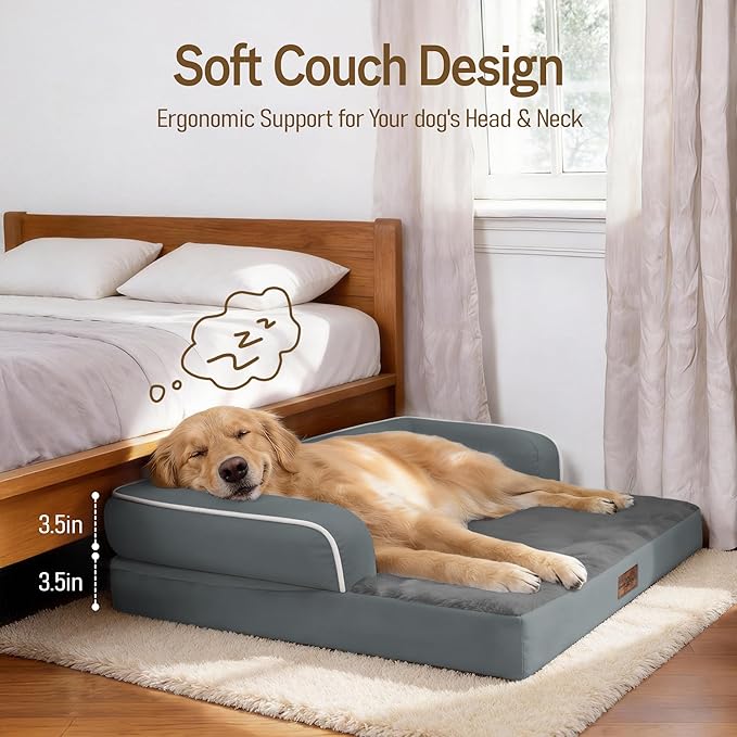 Comfort Expression Extra Large Dog Bed - XXL Washable Orthopedic Bed for Big Dogs - Pet Couch Waterproof Bolster with Removable Non-Slip Cover, 48 x 33