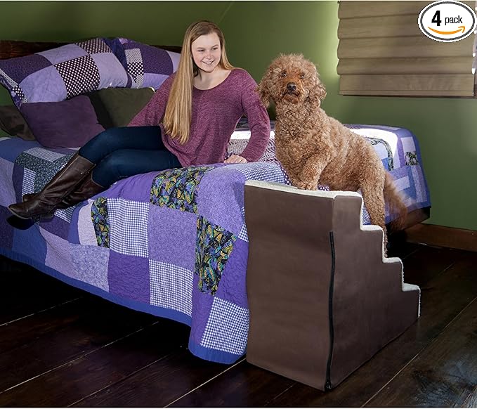 Pet Gear Easy Step IV Pet Stairs, 4 Step for Cats/Dogs, Removable Washable Carpet Treads, for Pets Up to 150lbs, No Tools Required, Available in 9 Colors, Espresso/Cream Soft Step