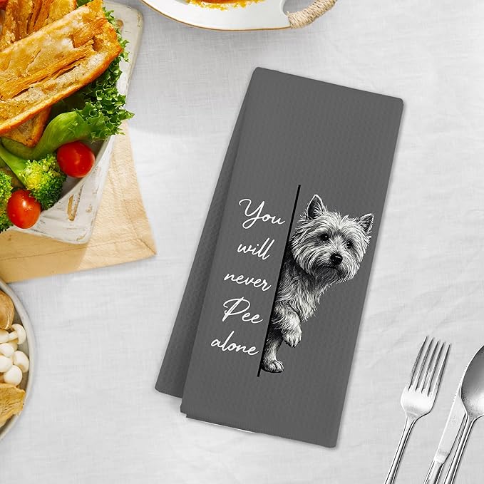 Funny Westie Dog Hand Towels for Bathroom, You Will Never Pee Alone Hand Towels, Westie Dog Lover Dish Tea Towel for Kitchen Bathroom Decor, West Highland Terrier Gifts for Women, 16x24 Inch