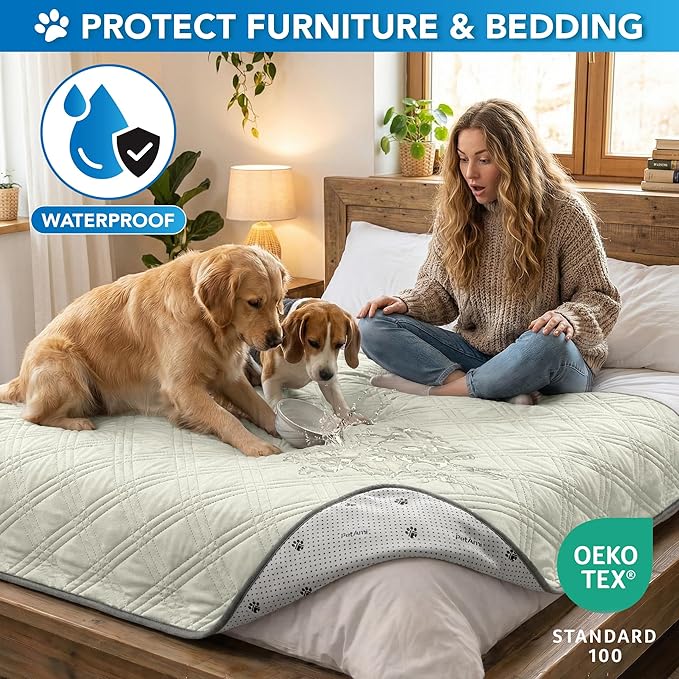 PetAmi Dog Cooling Mat, Waterproof Self Cooling Dog Pad with Non-Slip Backing, Q-Max >4.0 Pet Cooling Mat for Crate, Couch, Kennel & Car, Indoor Outdoor Summer Use, Beige, 40x60