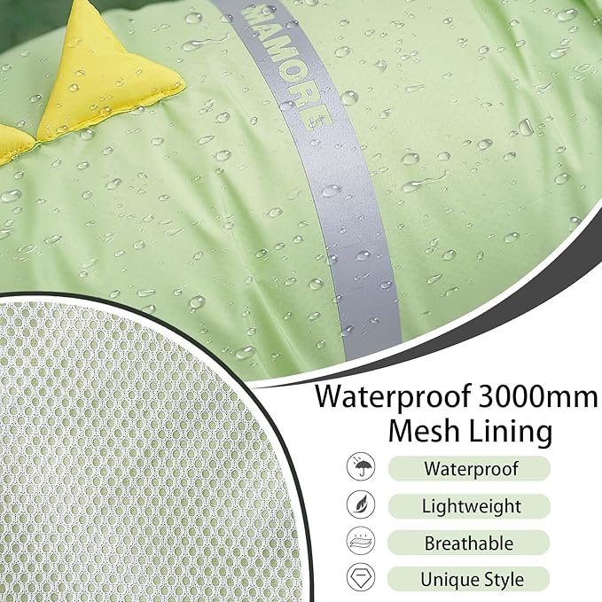 Dog Raincoat, Waterproof Reflective Adjustable Hooded Dog Rain Coat with Leash Hole, Lightweight Breathable Pet Poncho for Dogs (Green Dinosaur, Small(9-13lb))