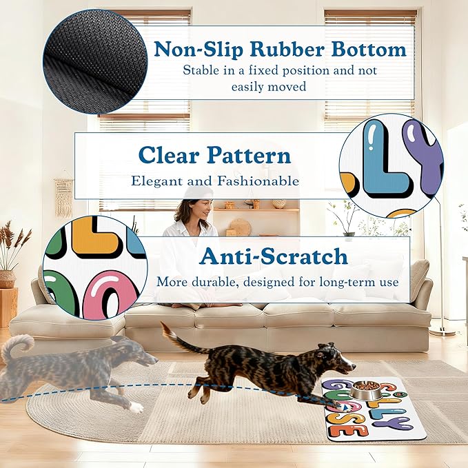 Silly Goose Pet Food Mat for Cats and Dogs–Absorbent Quick Dry Feeding Placemat, Non Slip Rubber Base, Waterproof Bowl Mat for Indoor Use, Pet Supplies 12"x20"