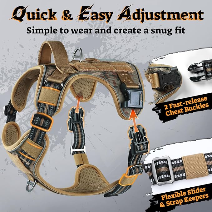 rabbitgoo Tactical Dog Harness for Small Dogs No Pull Adjustable Military Vest with Handle MOLLE Reflective Heavy Duty Dog Vest for Walking Training Hunting Outdoor Medium Size Dog Desert Camo S