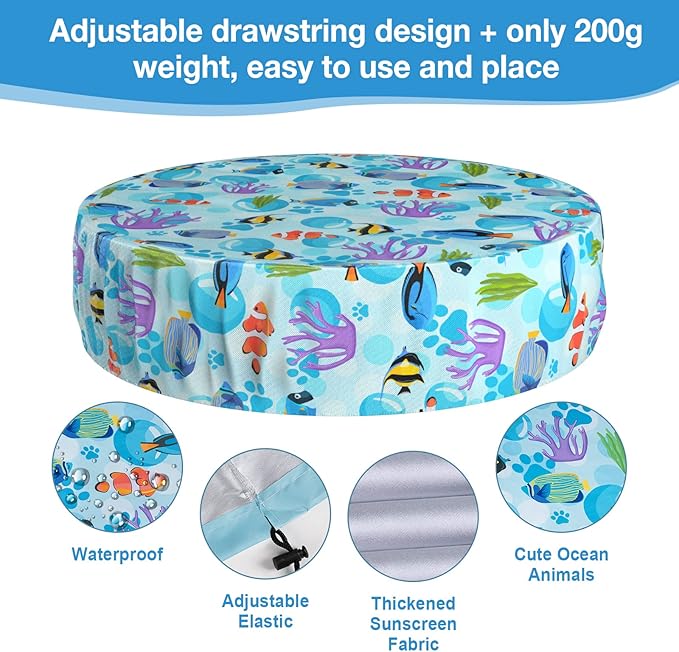 Foldable Round Dog Swimming Pool Cover, for 32 "/63“/48” Collapsible Outdoor Tub, PVC Coating Waterproof and UV Protection, Leakproof Washable Kiddie Pet Small Paddling Bath Accessories
