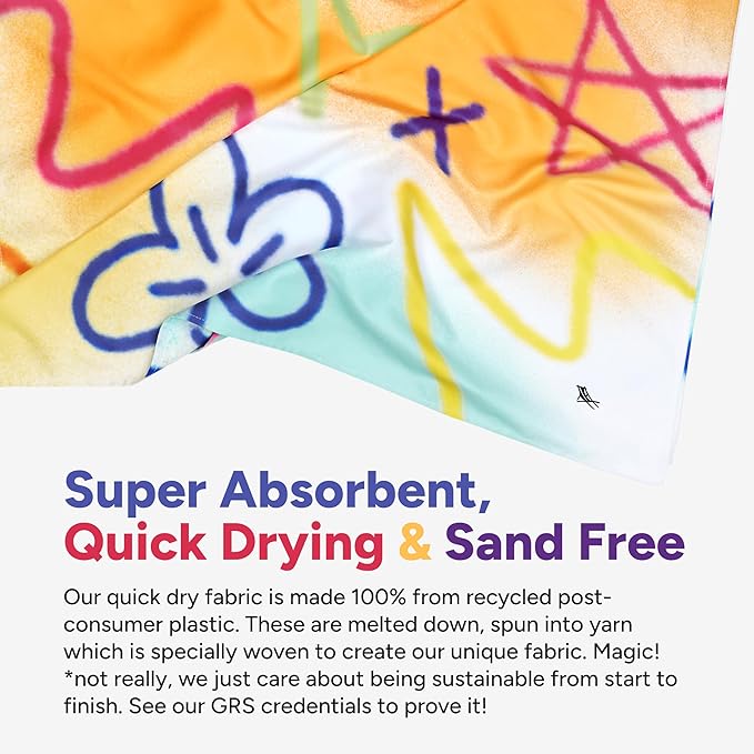 Dock & Bay Beach Towel - Quick Dry, Sand Free - Compact, Lightweight - 100% Recycled - Includes Bag - Sand to Streets - Large (160x90cm, 63x35)