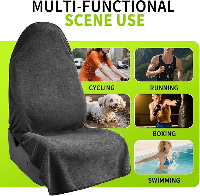 Leader Accessories Grey Waterproof Towel Auto Car Seat Cover Protector Machine Washable - Fit Yoga Running Crossfit Athletes Beach Swimming Outdoor Sports