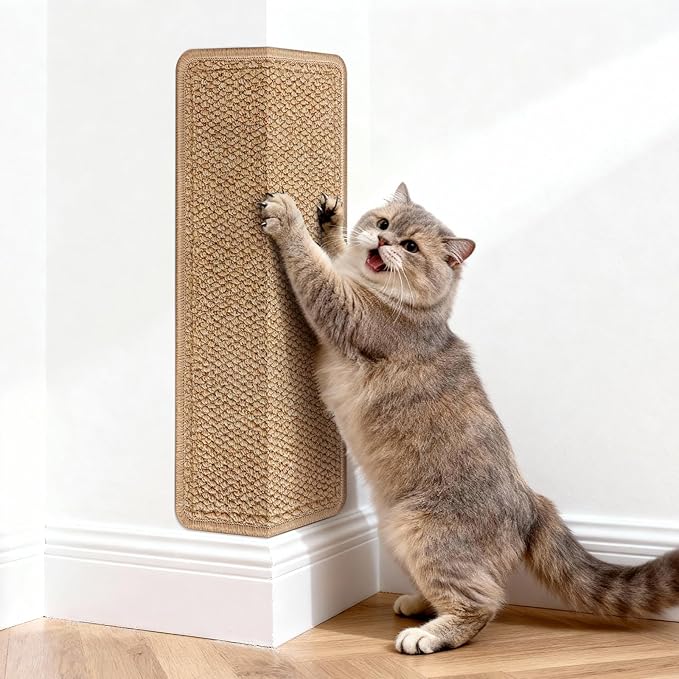 ENONCI Corner Cat Scratcher | Cat Scratchers Wall Mounted with Faux Sisal & Carpet Pad, 23.6x11.8 Inch Furniture Protector for Indoor Cats to Protect Couches & Walls