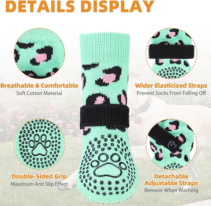 KOOLTAIL Anti Slip Dog Socks to Prevent Licking Paws,Dog Shoes for Hot Pavement & Hardwood Floors,Durable Soft Double Sided Grippy Socks for Small Medium Large Dogs, Traction Control for Senior Dogs