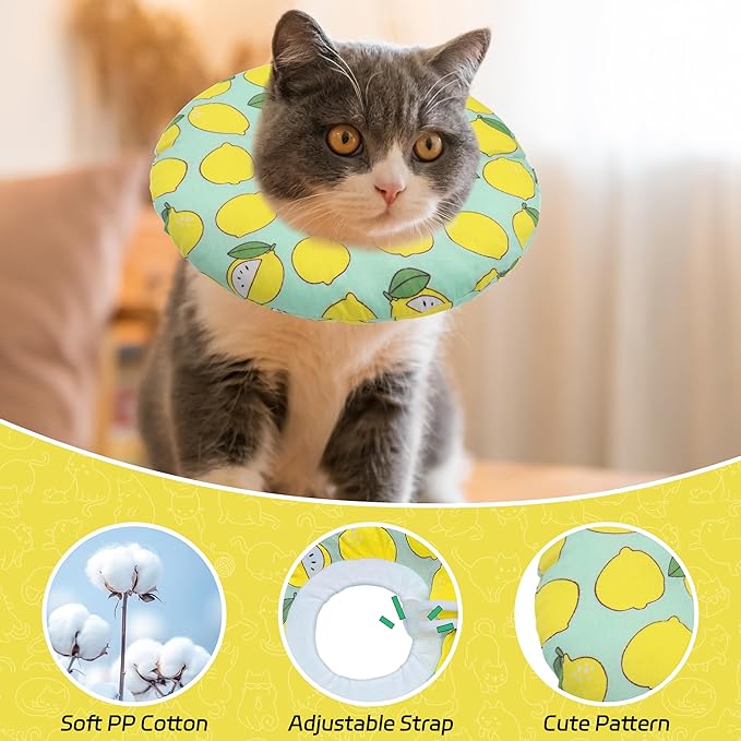 Seyezo Cat Cone Collar Soft, Adjustable Cat Recovery Collars to Prevent Licking, Cute Donut E Collar After Surgery, Anti-Lick Recovery Elizabethan Collar for Kittens(Green Lemon, Large)