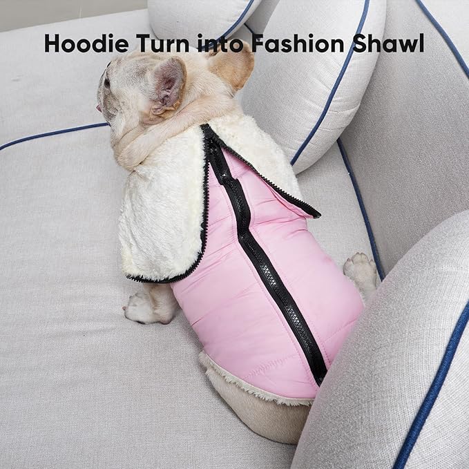 Vecomfy Fleece Lining Dog Hoodie with Harness Built in,Extra Warm Small Dog Jacket in Winter Puppy Coats with Hooded,Light Pink XS