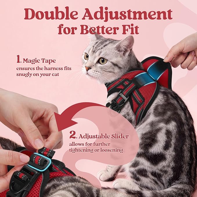 rabbitgoo Cat Harness and Leash, Step-in Escape Proof Kitten Harness Set, Soft Comfortable Cat Vest, Easy to Wear and Adjust, Reflective for Safe Outdoor Walking, Red, Small