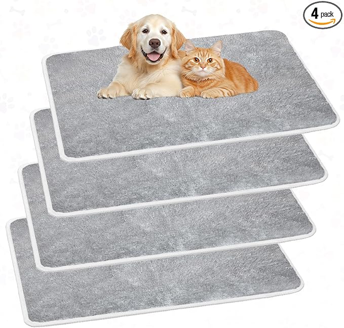 Drydiet 4 Pcs Pet Carrier Pad Travel Pet Reversible Dog Mat Replacement Liners for Travel Dog Bed Pad Washable Plush Double Sided Bed Mat for Cat Kennel Crate(Grey,17 x 11 Inch)