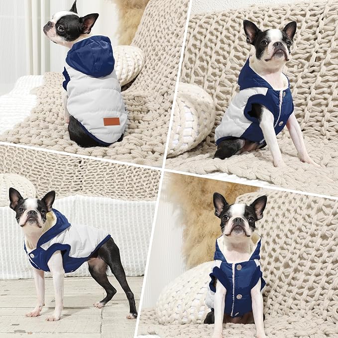 Vecomfy Fleece Lining Extra Warm Dog Hoodie in Winter for Large Dogs Jacket Pet Coats with Hooded,Beige and Blue XXXL